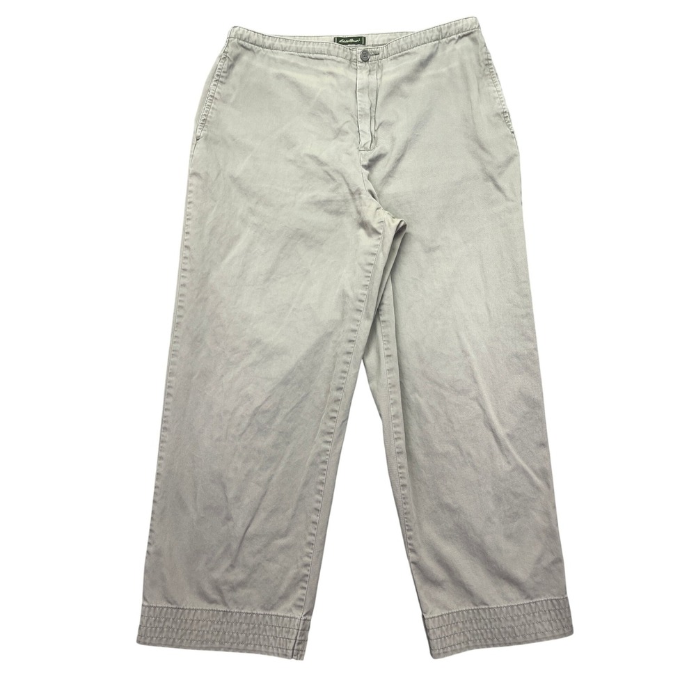 Eddie Bauer Khaki Pants Cropped Wide‎ Leg Casual Comfy Size 10 Fits 30" Grunge